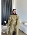 Qu - Yarasa Kol Brode Etekli Takım - Yağ Yeşili