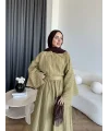 Qu - Yarasa Kol Brode Etekli Takım - Yağ Yeşili