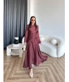 Pwn - Cavellia Büzgülü Elbise - Bordo