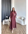 Pwn - Cavellia Büzgülü Elbise - Bordo