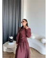 Pwn - Cavellia Büzgülü Elbise - Bordo