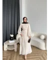 Qu - Salkım Belden Oturtmalı Elbise - Bej