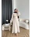Qu - Salkım Belden Oturtmalı Elbise - Bej