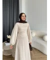 Qu - Salkım Belden Oturtmalı Elbise - Bej