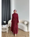 Hen - Helen Büzgülü Sandy Poplin Elbise - Bordo