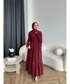 Hen - Helen Büzgülü Sandy Poplin Elbise - Bordo