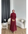 Hen - Helen Büzgülü Sandy Poplin Elbise - Bordo