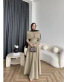 Fuş - Melafis Pelerin Taş Detay Elbise - Yeşil