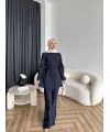 Fuş - Lisor Kol Taş Detay Takım - Lacivert