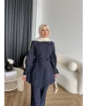 Fuş - Lisor Kol Taş Detay Takım - Lacivert