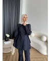 Fuş - Lisor Kol Taş Detay Takım - Lacivert