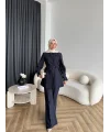 Fuş - Lisor Kol Taş Detay Takım - Lacivert