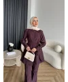 Fuş - Lisor Kol Taş Detay Takım - Bordo
