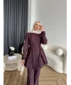 Fuş - Lisor Kol Taş Detay Takım - Bordo