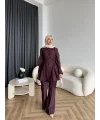 Fuş - Lisor Kol Taş Detay Takım - Bordo