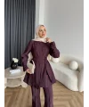 Fuş - Lisor Kol Taş Detay Takım - Bordo