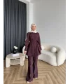 Fuş - Lisor Kol Taş Detay Takım - Bordo