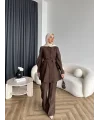Fuş - Lisor Kol Taş Detay Takım - Kahve