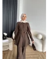 Fuş - Lisor Kol Taş Detay Takım - Kahve