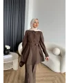 Fuş - Lisor Kol Taş Detay Takım - Kahve