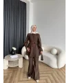 Fuş - Lisor Kol Taş Detay Takım - Kahve