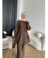 Fuş - Lisor Kol Taş Detay Takım - Kahve