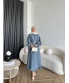 Qu - Balon Kol Etekli Takım - İndigo