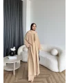 Bel - Zyra Omuz Şallı Yırtmaçlı Takım - Camel