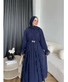 Hen - Endara Şifon Elbise - Lacivert