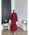 Tb - İndirimli Dantel Elbise - Bordo