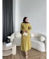 Tb - Havan Çapraz Elbise - Yağ Yeşil
