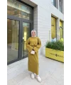 Balon Kol Triko Elbise - Yağ Yeşili