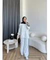 Bel - Limoria Çizgi Detay Puantiyeli Takım - Beyaz