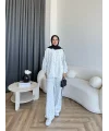Bel - Limoria Çizgi Detay Puantiyeli Takım - Beyaz