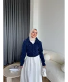 Boncuk Detaylı Mini Hırka - Lacivert