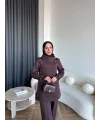 Btç-Freyi Gold Düğme Detay Scuba Takım - Kahve