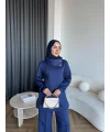 Btç-Freyi Gold Düğme Detay Scuba Takım - Lacivert