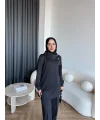 Btç-Freyi Gold Düğme Detay Scuba Takım - Siyah