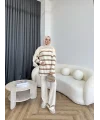 Çizgili Triko Takım - Bej