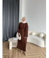 Doray Dantel Detaylı Elbise - Kahve