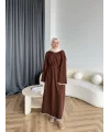 Doray Dantel Detaylı Elbise - Kahve