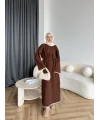 Doray Dantel Detaylı Elbise - Kahve