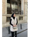 Düğmeli Kürk Yelek - Bej