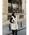 Düğmeli Kürk Yelek - Bej