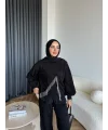 Ela Taş Detaylı Sweat - Siyah