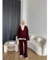 Elenor Düğmeli Triko Takım - Bordo