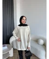 Evar Simli Kolu Düğmeli Triko Kazak - Bej