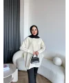 Evar Simli Kolu Düğmeli Triko Kazak - Bej