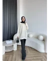 Evar Simli Kolu Düğmeli Triko Kazak - Bej
