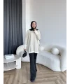 Evar Simli Kolu Düğmeli Triko Kazak - Bej